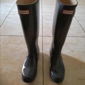 Dark Grey knee high Hunter Boots.